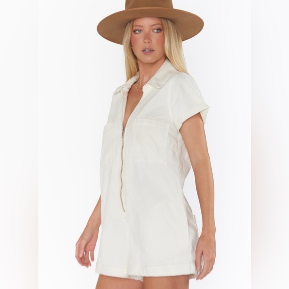 SHOW ME YOUR MUMU Range Zip Up Romper In Cream Corduroy - Picture 6 of 7